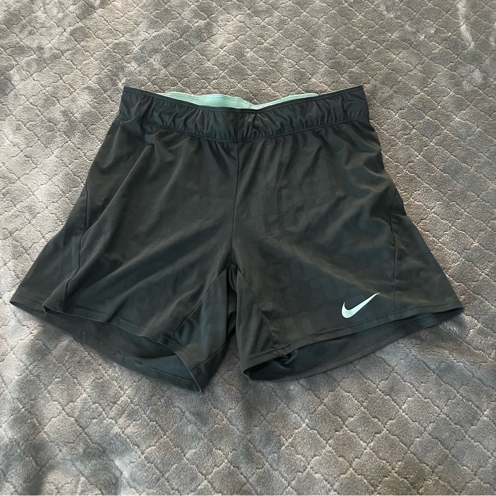 Nike Dri-FIT Women Running Shorts XS Black Mint Green Just Do It Logo Athletic